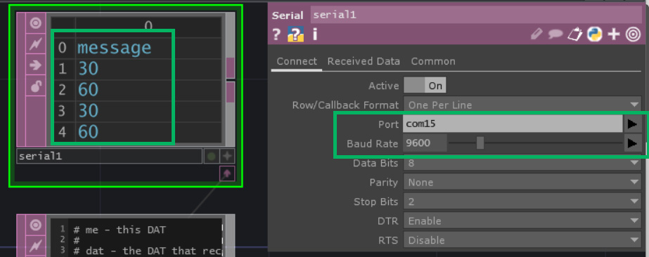 serial dat settings